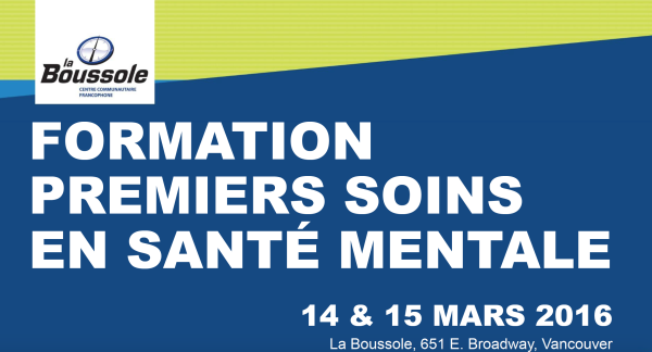 Formation premiers soins de santé mentale avec RésoSanté et La Boussole le 14 et 15 mars 2016